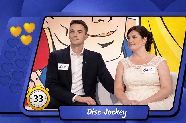 Illustration de la finale du jeu Les Zamours pour mariage avec chronomètre et score